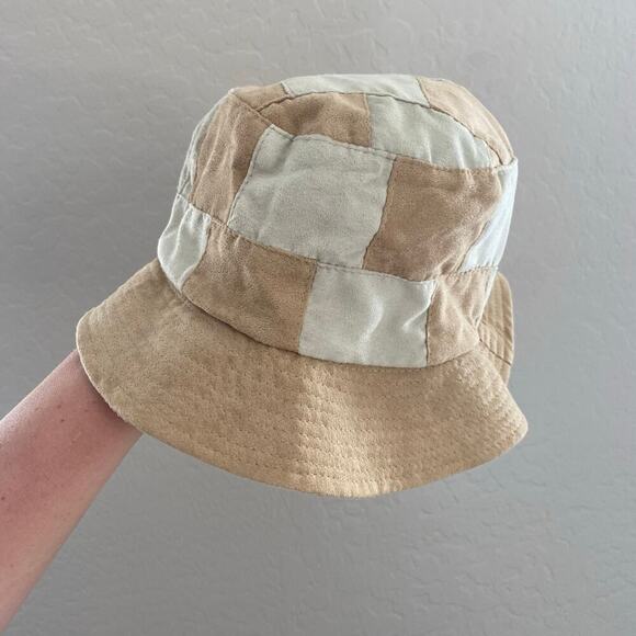 Patchwork Bucket Hat Faux Suede Tan Beige - Picture 3 of 3